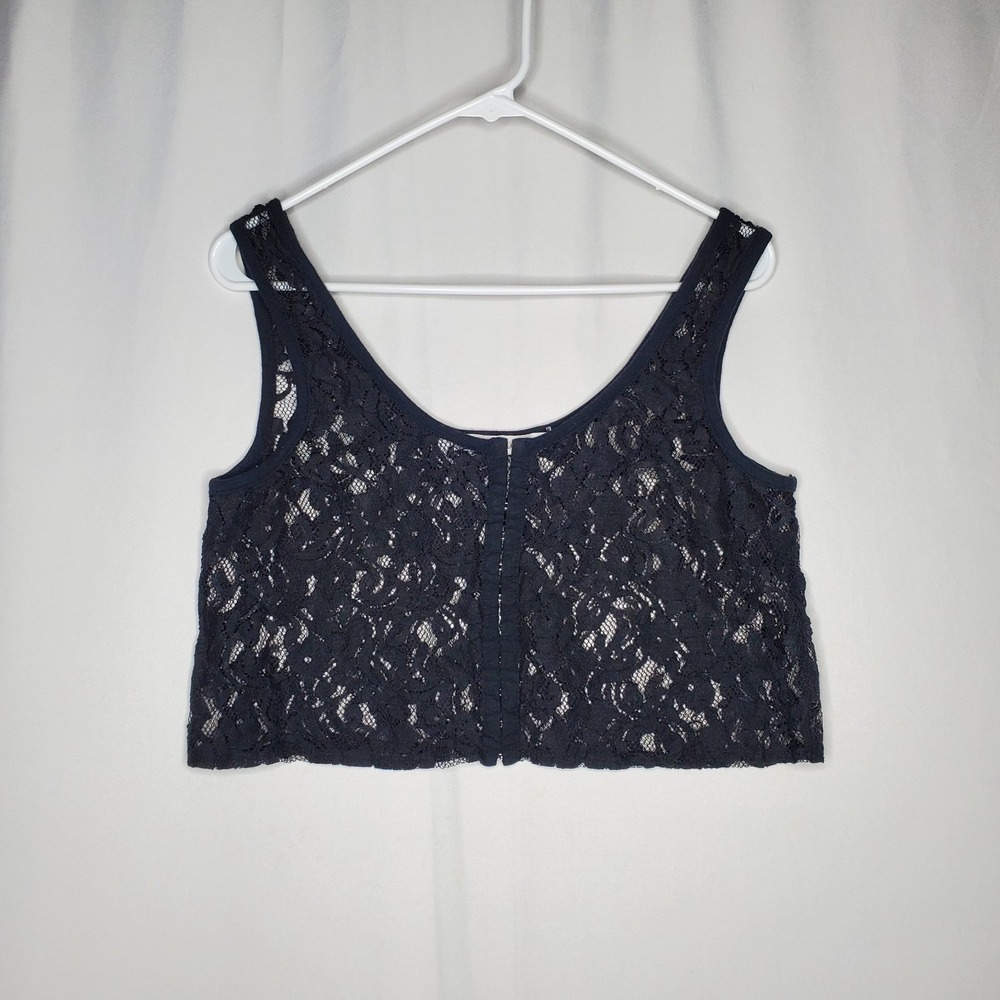 Rezrekshn Esther Chen Lace Crop Tank Women Large Black Sheer Hook-Eye Y2K‎ Rare